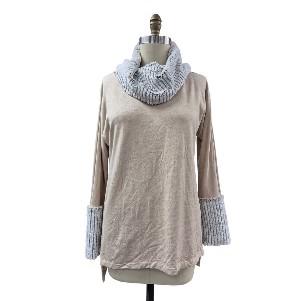 Soft Surroundings Apres Tunic Ribbed Cowl Neck Faux Fur Trim Long Sleeve M - Picture 2 of 6